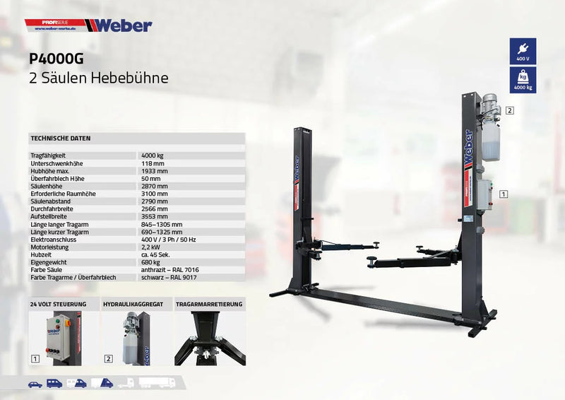 Tvåpelarlyft Weber Profi Series P4000G med basram