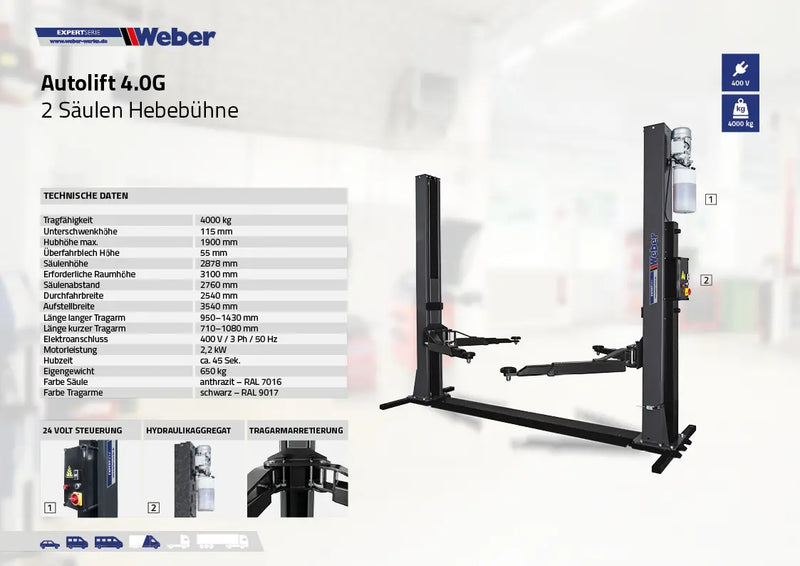 Tvåpelarlyft Weber Expert Series Autolift 4.0G (med basram)