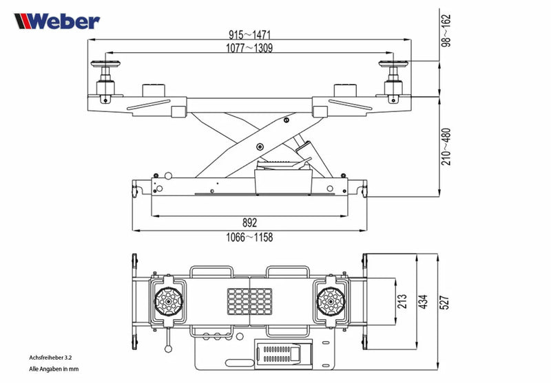 Axelfri domkraft eWber 3,2 för 4-stolpslyftar