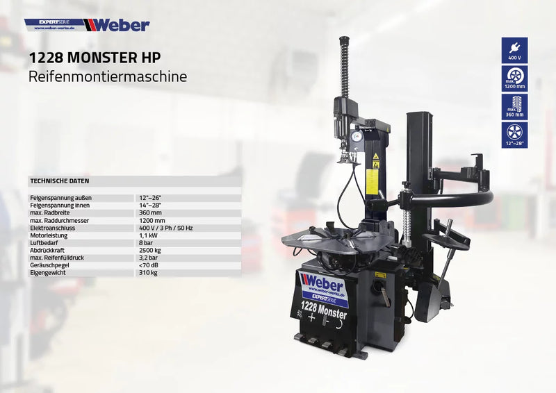 Däckmaskinspaket Weber 1228 Monster & Precision 3D monitor inklusive extra monteringsarm