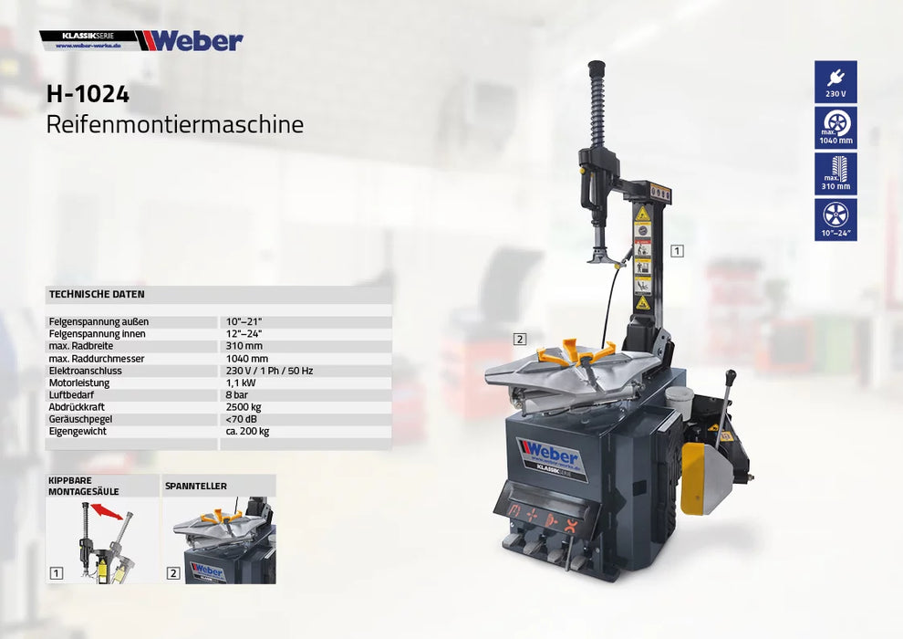 Däckmaskinspaket Weber H-1024 & STW-202 extra monteringsarm höger