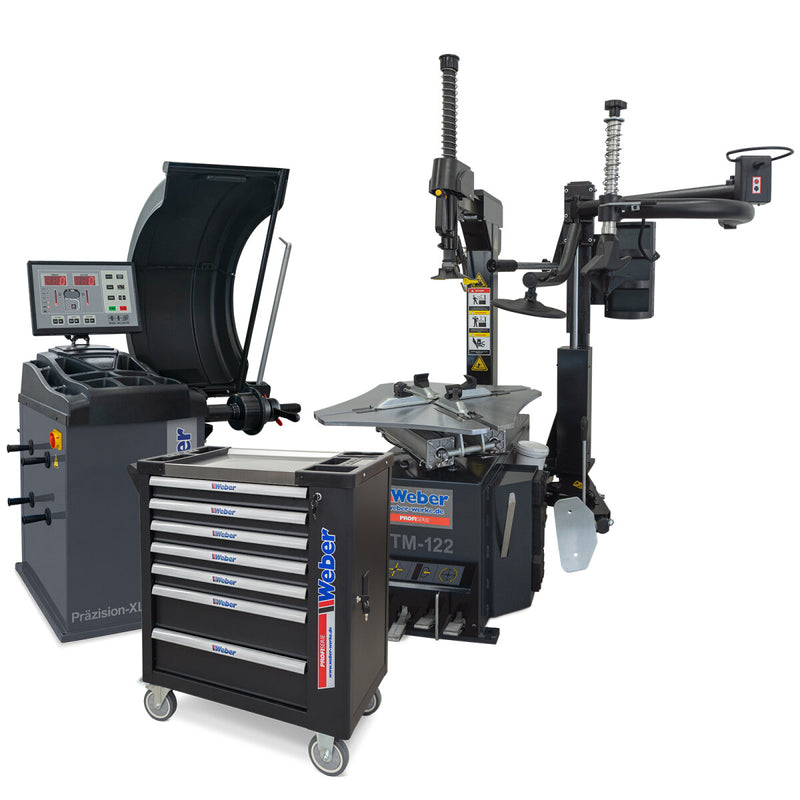 Däckmaskin Weber STM-122 & Precision-XL 3D Hjulbalanserare Paket inkl. Verkstadsvagn