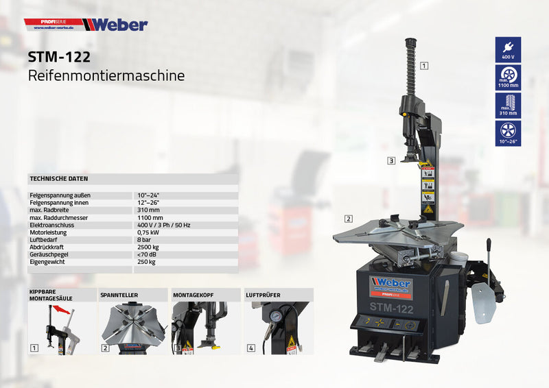 Däckmaskin Weber STM-122 & Precision-XL 3D Hjulbalanserare Paket inkl. Verkstadsvagn
