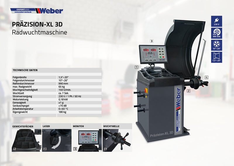 Däckmaskin Weber STM-122 & Precision-XL 3D Hjulbalanserare Paket inkl. Verkstadsvagn