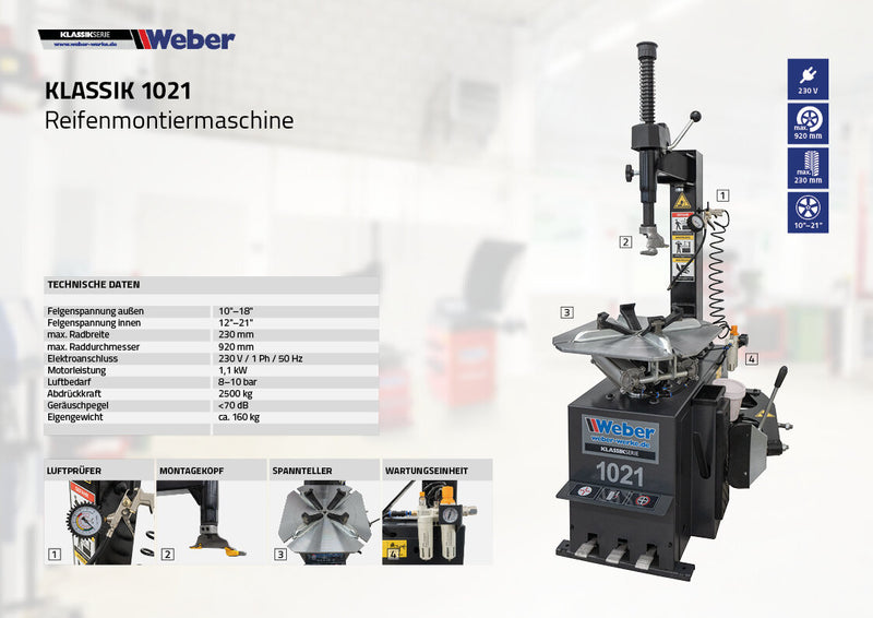 Däckmaskin Weber 1021 & Hjulbalanserare ECO Paket inkl. 50L Kompressor