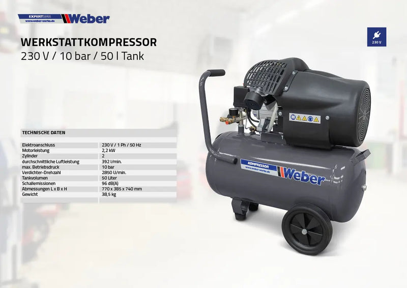 !! Jubileum !! Däckmaskinspaket Weber 1021 + Hjulbalanseraren "ECO" + Verkstadskompressor 230 V / 10 bar / 50 l tank
