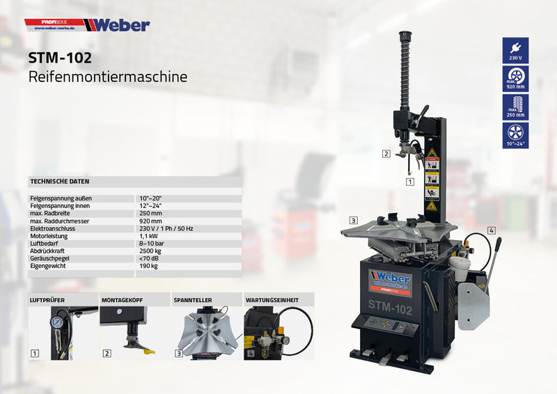 Däckmaskin Weber STM-102 & Hjulbalanserare STW-202 Paket inkl. Monteringsarm & 50L Kompressor