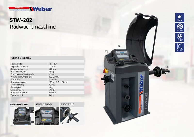 Däckmaskin Weber STM-102 & Hjulbalanserare STW-202 Paket inkl. Monteringsarm & 50L Kompressor