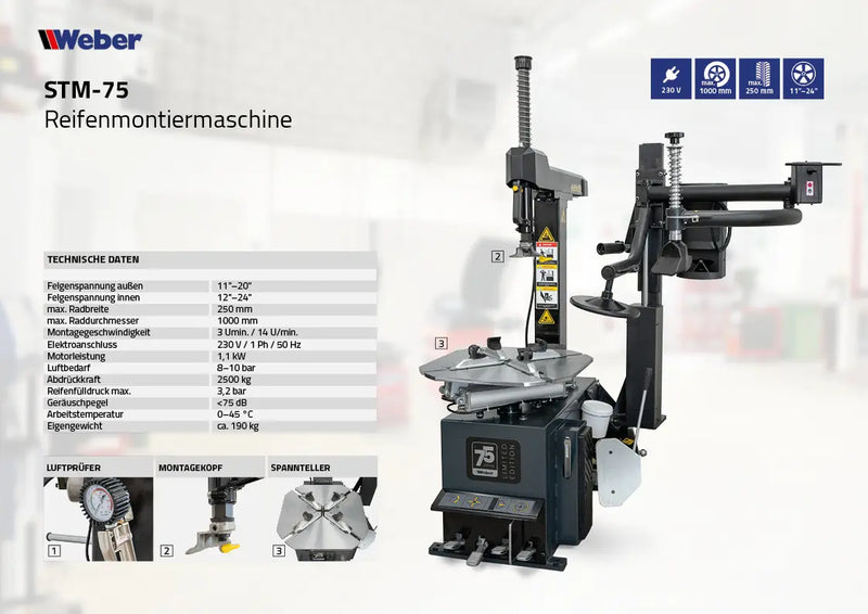 Däckmaskinspaket Weber STM-75 & Hjulbalanserare STW-75 inklusive extra monteringsarm