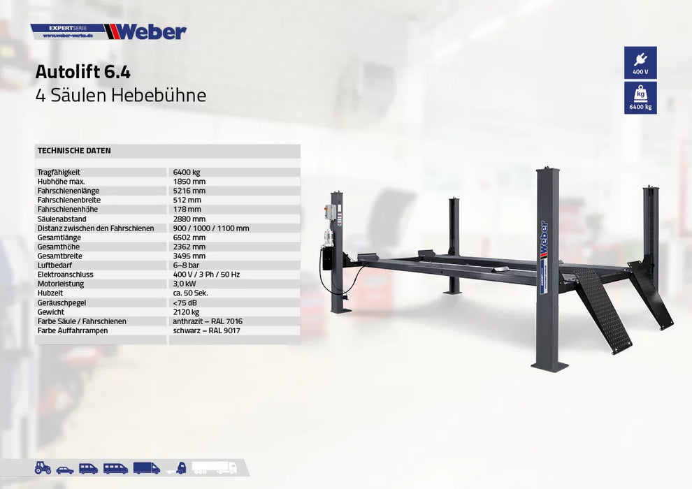 Fyrpelarlyft Weber Expert Series Autolift 6.4