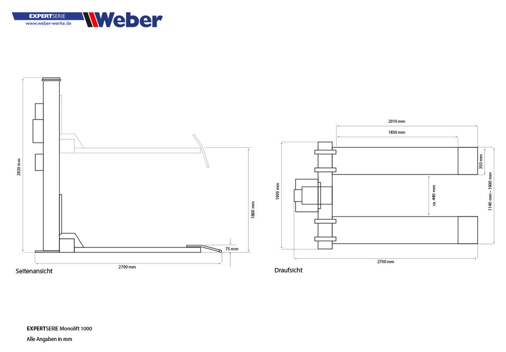 Enpelarlyft Weber Expert Series Monolift 1000
