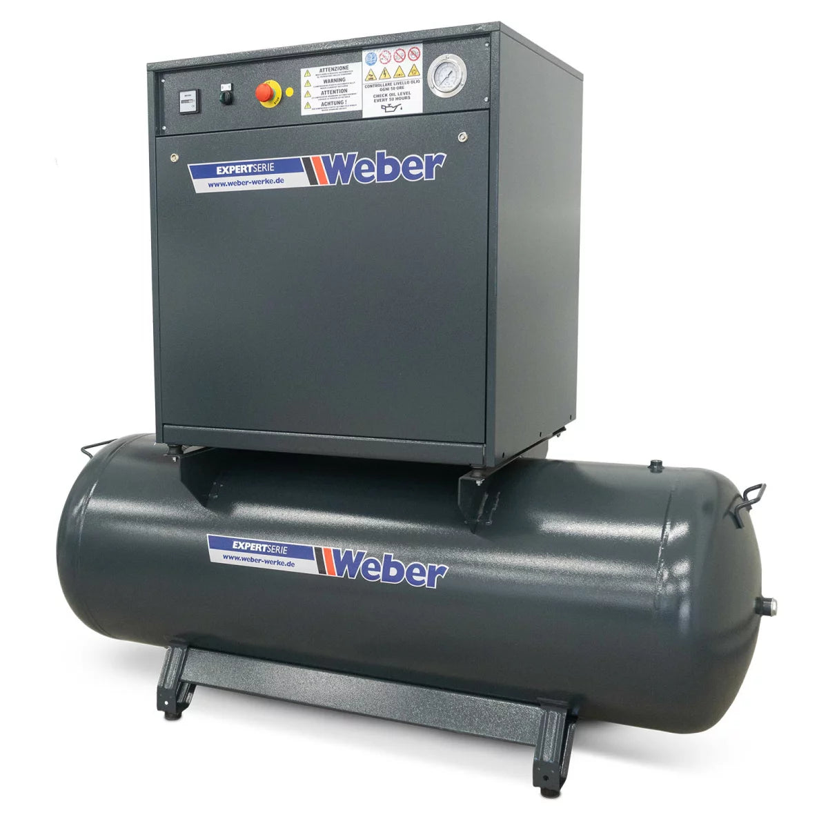 Tyst Verkstadskompressor Weber 400 V / 10 bar / 500 l tank